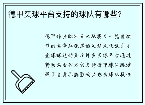 德甲买球平台支持的球队有哪些？